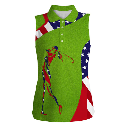 American flag patriot golf green grass Womens sleeveless polo shirts - golf gifts for women NQS5639