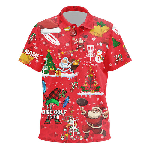 Funny Red Christmas Santa Disc golf Polo shirt for Kid custom team Xmas Disc golf jerseys NQS8876