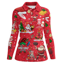 Load image into Gallery viewer, Funny Red Christmas Santa Disc golf Polo shirt for women custom team Xmas Disc golf jerseys NQS8876