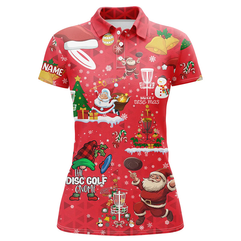 Funny Red Christmas Santa Disc golf Polo shirt for women custom team Xmas Disc golf jerseys NQS8876