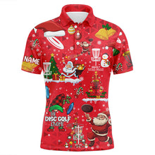 Load image into Gallery viewer, Funny Red Christmas Santa Disc golf Polo shirts for men custom name team Xmas Disc golf jerseys NQS8876