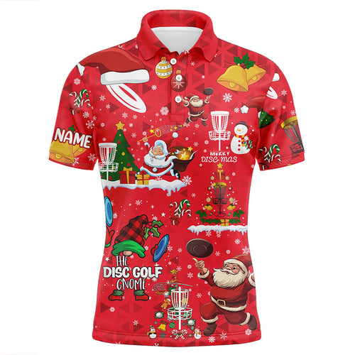 Funny Red Christmas Santa Disc golf Polo shirts for men custom name team Xmas Disc golf jerseys NQS8876