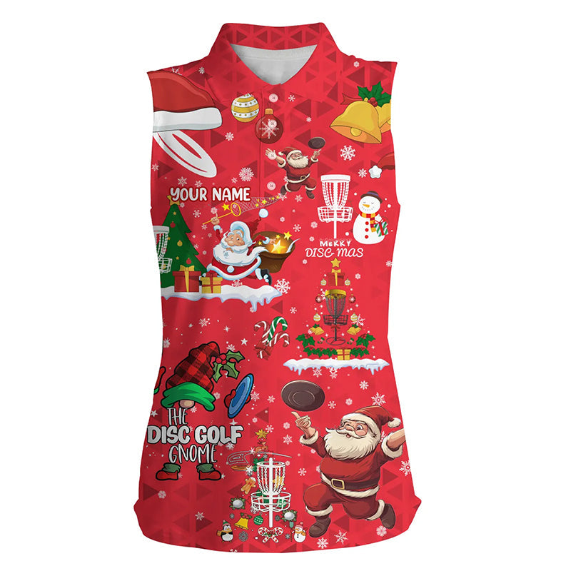 Funny Red Christmas Santa Disc golf Women sleeveless polo shirt custom team Xmas Disc golf jerseys NQS8876