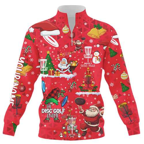 Funny Red Christmas Santa Disc golf Quarter zip sweatshirt custom team Xmas Disc golf sweater NQS8876