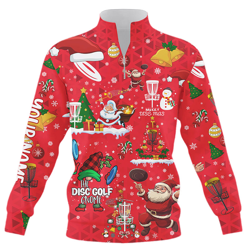 Funny Red Christmas Santa Disc golf Quarter zip sweatshirt custom team Xmas Disc golf sweater NQS8876