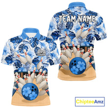 Load image into Gallery viewer, Blue tropical flower Bowling Polo, Quarter Zip Shirts For Men Custom bowling team jersey NQS10988