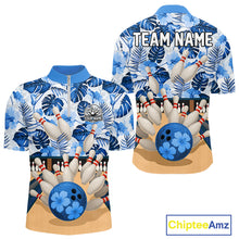 Load image into Gallery viewer, Blue tropical flower Bowling Polo, Quarter Zip Shirts For Men Custom bowling team jersey NQS10988