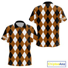 Load image into Gallery viewer, Kid golf polo shirts custom brown argyle plaid pattern golf attire for kid NQS9848