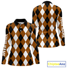 Load image into Gallery viewer, Women golf polo shirt custom brown argyle plaid pattern golf attire for ladies NQS9848
