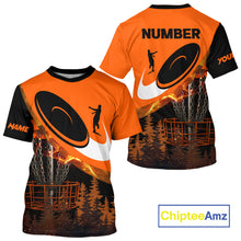 Load image into Gallery viewer, Black and Orange Disc golf T-Shirt Custom Disc Golf basket forest tree, Disc Golfer Gift NQS10820