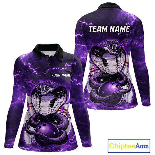Purple Lightning thunder snake women's bowling shirts Custom bowling league shirts, gifts for bowlers NQS11402