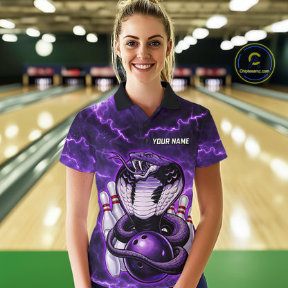 Purple Lightning thunder snake women's bowling shirts Custom bowling league shirts, gifts for bowlers NQS11402