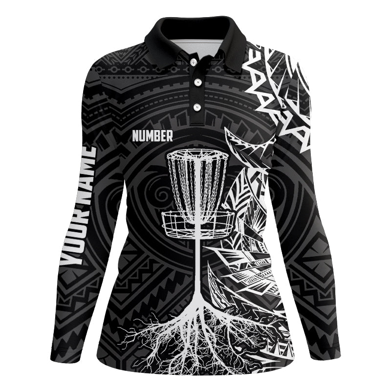 White tribal Womens disc golf polo shirt custom black disc golf basket jerseys team ladies disc golf NQS7585