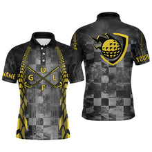 Load image into Gallery viewer, Mens Golf polo shirts custom name black racing yellow pattern golf clubs golf outfit men NQS6095