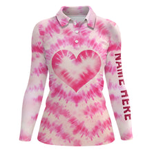 Load image into Gallery viewer, Womens golf polos shirts custom pink heart tie dye pattern golf shirt, ladies golf tops NQS7030