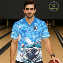 Load image into Gallery viewer, Blue Bowling Camo Angry Shark Bowling Button-up Shirts Custom Shark Team Hawaiian Bowling Jersey NQS11605