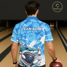 Load image into Gallery viewer, Blue Bowling Camo Angry Shark Bowling Button-up Shirts Custom Shark Team Hawaiian Bowling Jersey NQS11605