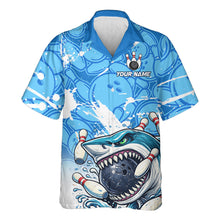 Load image into Gallery viewer, Blue Bowling Camo Angry Shark Bowling Button-up Shirts Custom Shark Team Hawaiian Bowling Jersey NQS11605