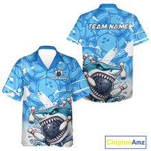 Load image into Gallery viewer, Blue Bowling Camo Angry Shark Bowling Button-up Shirts Custom Shark Team Hawaiian Bowling Jersey NQS11605