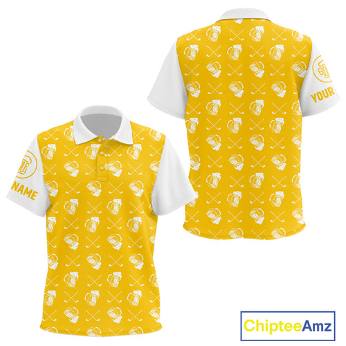 Yellow and white golf pattern Kid golf polo shirts custom golf beer outfit Kid golf clothes NQS9855