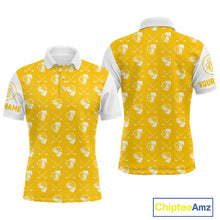 Load image into Gallery viewer, Yellow and white golf pattern Mens Golf polo shirts custom name golf beer outfit men golf clothes NQS9855