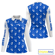 Load image into Gallery viewer, Blue and white golf pattern Women Golf polo shirts custom name golf beer outfit ladies golf clothes NQS9856