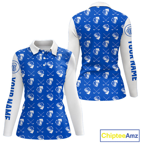 Blue and white golf pattern Women Golf polo shirts custom name golf beer outfit ladies golf clothes NQS9856