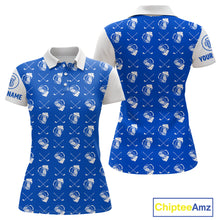 Load image into Gallery viewer, Blue and white golf pattern Women Golf polo shirts custom name golf beer outfit ladies golf clothes NQS9856