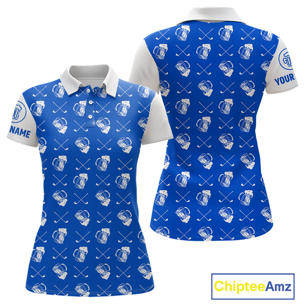 Blue and white golf pattern Women Golf polo shirts custom name golf beer outfit ladies golf clothes NQS9856