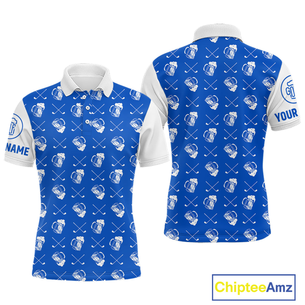 Blue and white golf pattern Mens Golf polo shirts custom name golf beer outfit men golf clothes NQS9856