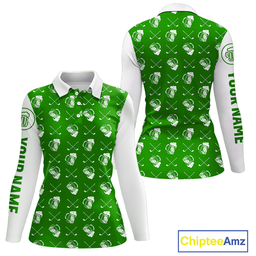 Green and white golf pattern Women Golf polo shirts custom name golf beer outfit ladies golf clothes NQS9861
