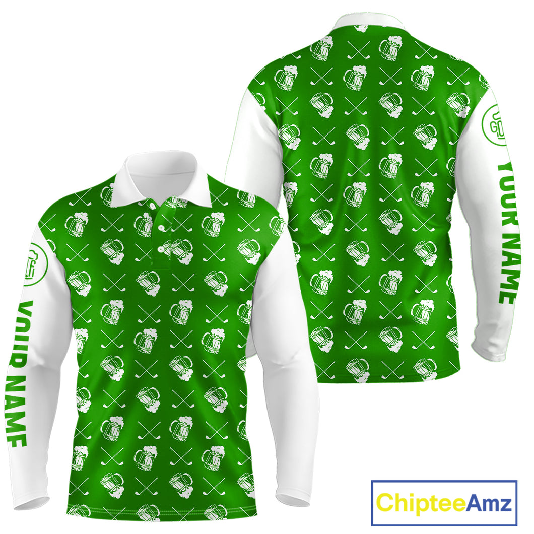 Green and white golf pattern Mens Golf polo shirts custom name golf beer outfit men golf clothes NQS9861