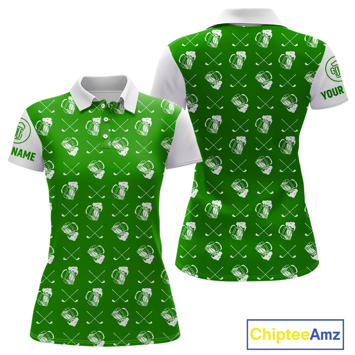 Green and white golf pattern Women Golf polo shirts custom name golf beer outfit ladies golf clothes NQS9861