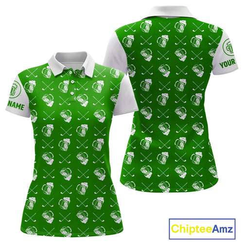 Green and white golf pattern Women Golf polo shirts custom name golf beer outfit ladies golf clothes NQS9861