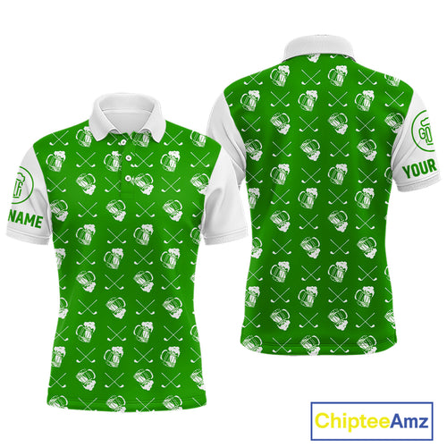 Green and white golf pattern Mens Golf polo shirts custom name golf beer outfit men golf clothes NQS9861