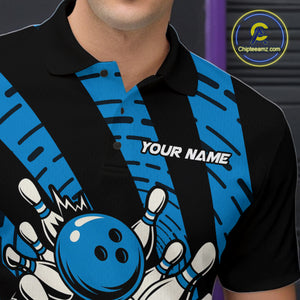 Custom Black and Blue camo Bowling Polo, Quarter Zip Shirt For Mens Custom Team bowling jerseys NQS10608