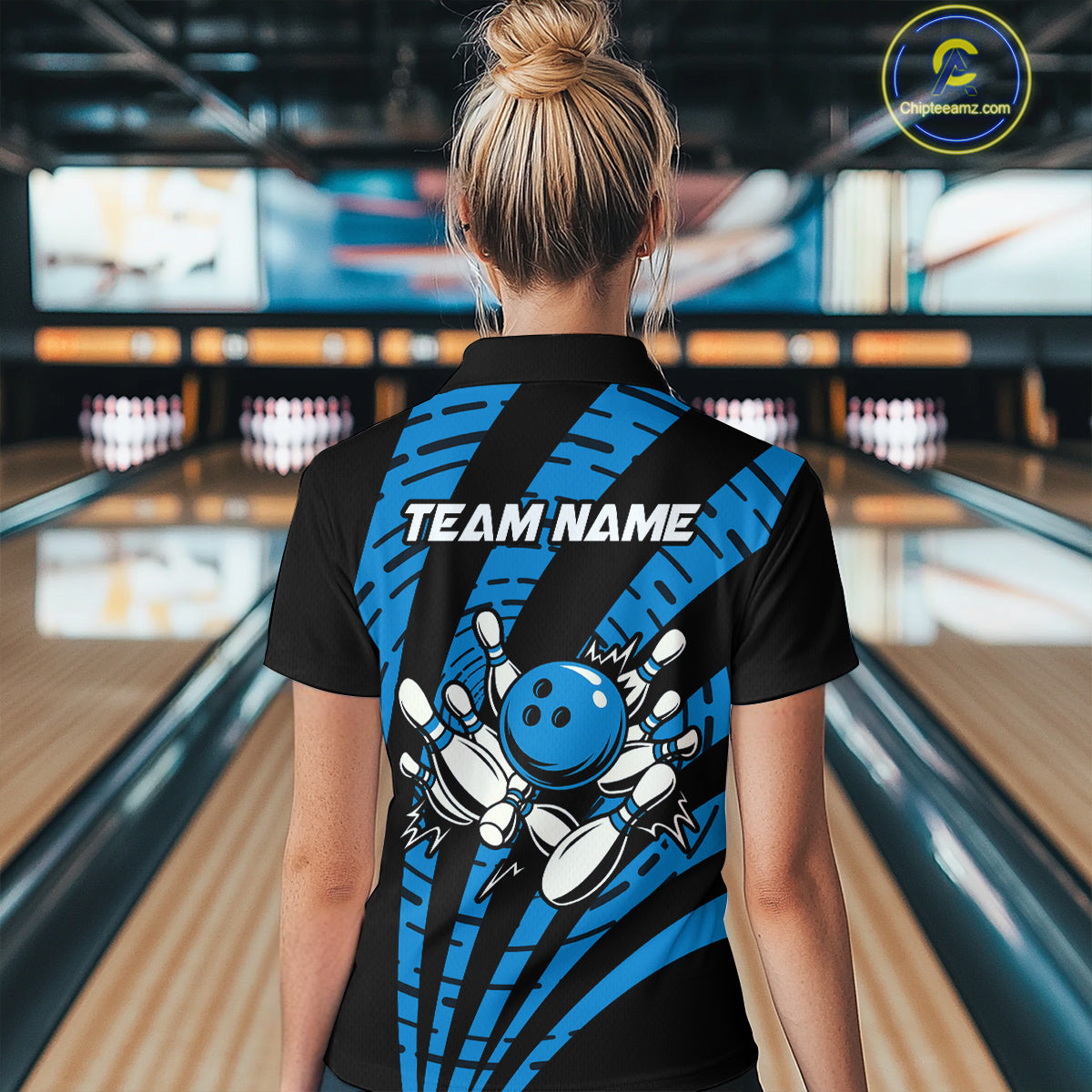 Custom Black and Blue camo Bowling Polo, Quarter Zip Shirt For Women Custom Team bowling jerseys NQS10608