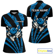 Load image into Gallery viewer, Custom Black and Blue camo Bowling Polo, Quarter Zip Shirt For Women Custom Team bowling jerseys NQS10608