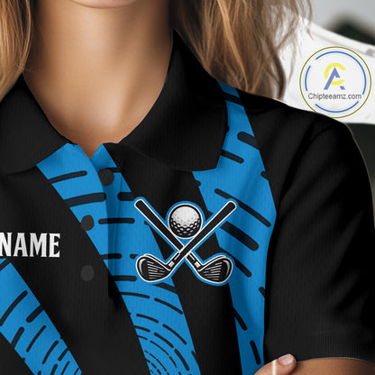 Custom Black and Blue camo Golf Polo Shirt For Women Custom ladies golf tops, personalized golf gifts NQS10609
