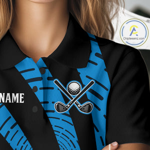Custom Black and Blue camo Golf Polo Shirt For Women Custom ladies golf tops, personalized golf gifts NQS10609
