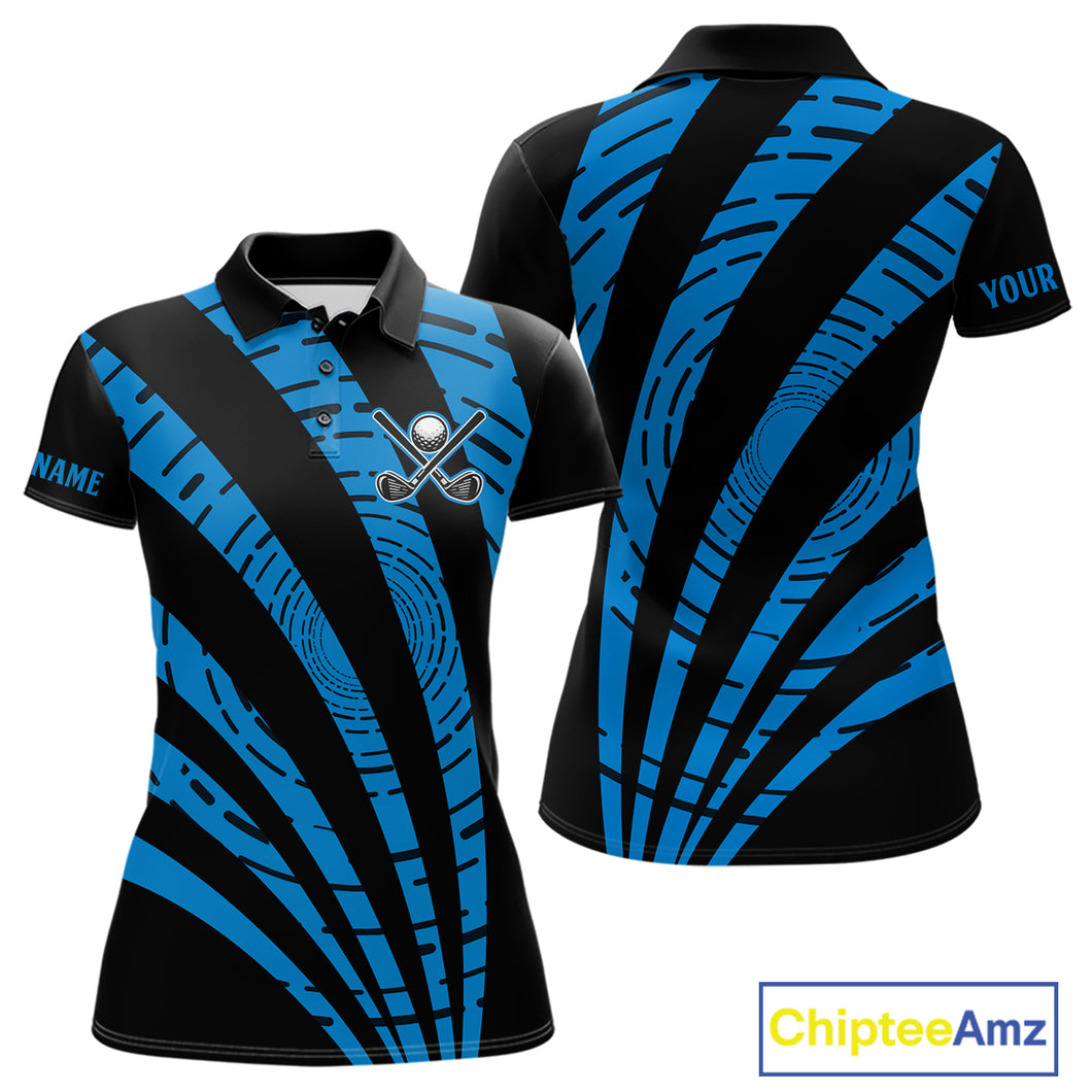 Custom Black and Blue camo Golf Polo Shirt For Women Custom ladies golf tops, personalized golf gifts NQS10609