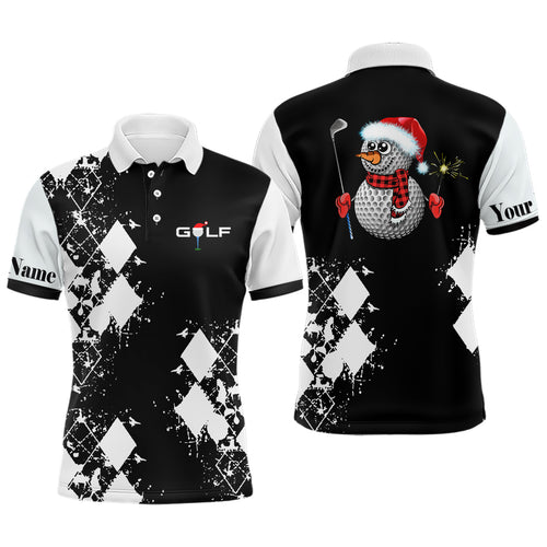 Black and white argyle pattern Mens golf polo shirt custom Christmas gifts for golf lovers NQS6547