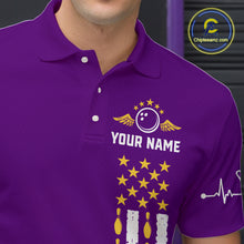 Load image into Gallery viewer, Yellow and Purple Retro American Flag Bowling Shirts For Men Custom Patriotic Bowling Team Jerseys NQS11213