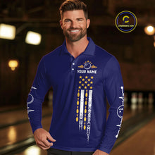 Load image into Gallery viewer, Yellow and Navy Blue Retro American Flag Bowling Shirts For Men Custom Patriotic Bowling Team Jerseys NQS11214