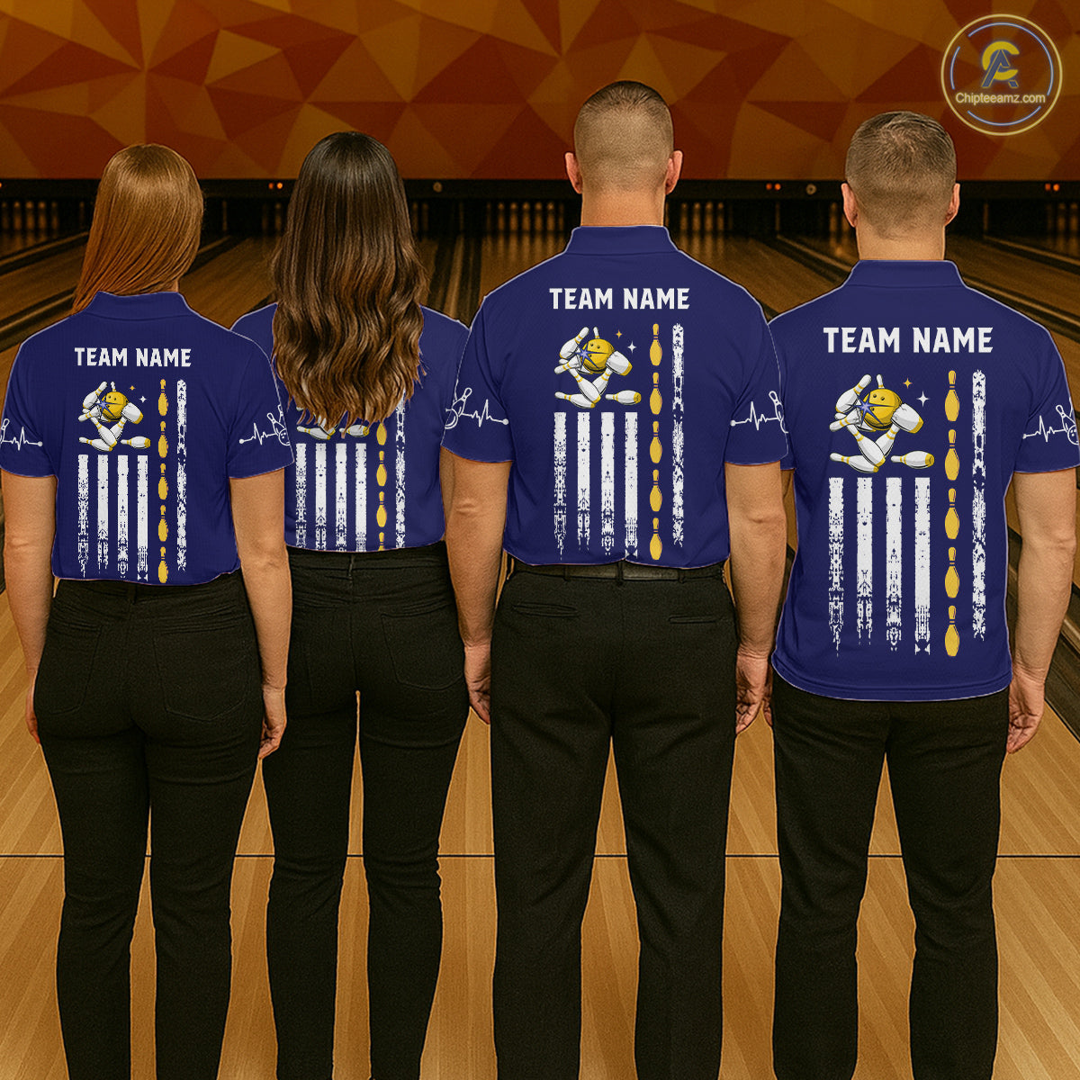 Yellow and Navy Blue Retro American Flag Bowling Shirt For Women Custom Patriotic Bowling Team Jersey NQS11214