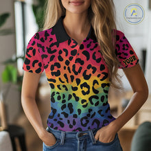 Load image into Gallery viewer, Custom Colorful rainbow pattern Women golf polo shirt, Personalized animal print golf shirt outfit NQS10405