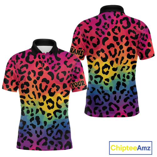 Custom Colorful rainbow pattern Mens golf polo shirt, Personalized animal print golf shirt outfit NQS10405
