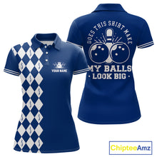 Load image into Gallery viewer, Funny blue and white argyle retro Women Bowling Shirts Custom Does this shirt make my balls look big NQS10610