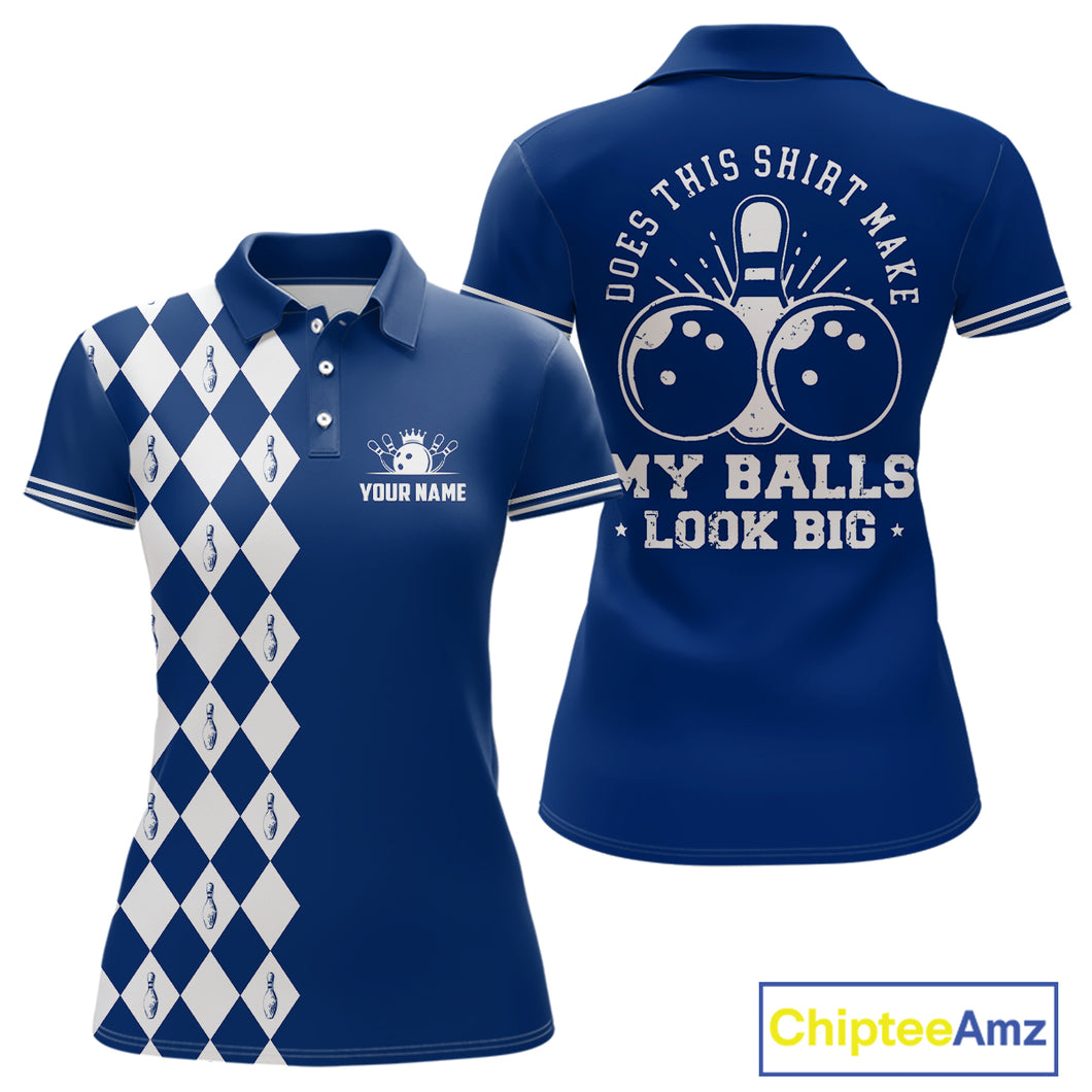 Funny blue and white argyle retro Women Bowling Shirts Custom Does this shirt make my balls look big NQS10610