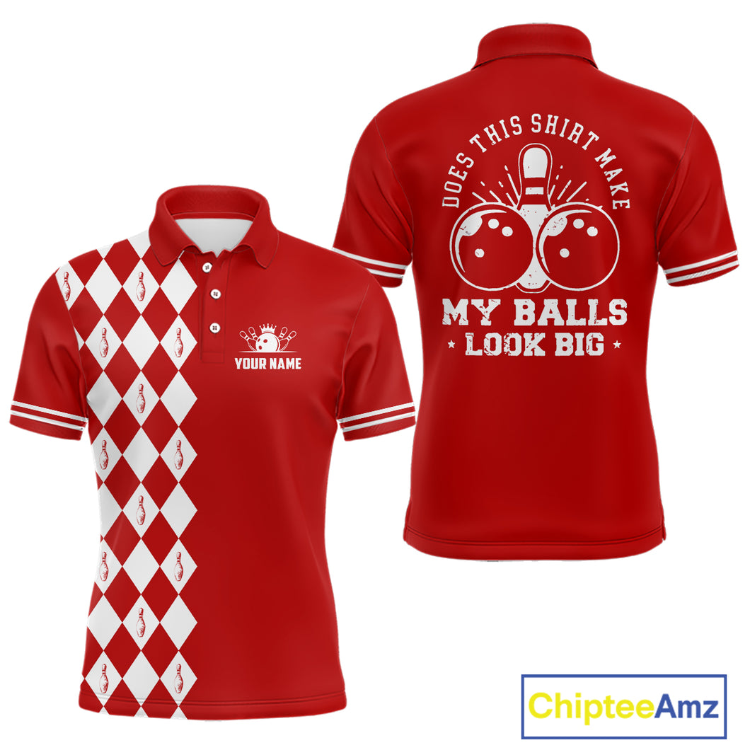 Funny red and white argyle retro Bowling Shirt for men Custom Does this shirt make my balls look big NQS10611